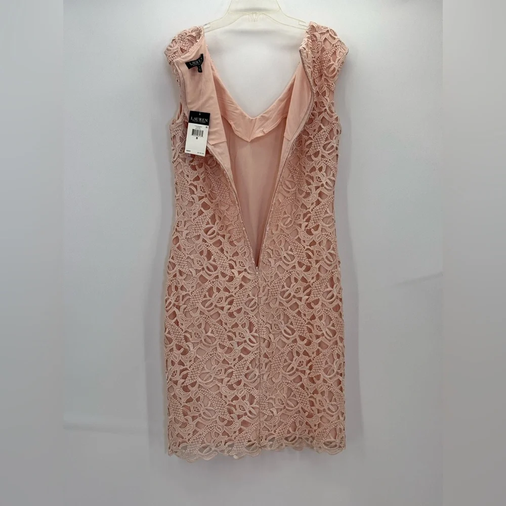 Lauren Ralph Lauren Blush Pink Lace Sheath V-Neck Sleeveless Cocktail Dress SZ 8 - Picture 3 of 15